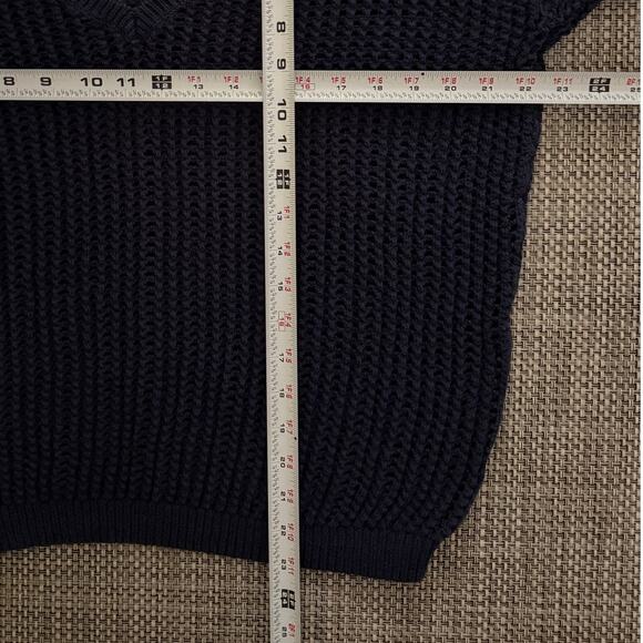 VINCE 100% Cotton Open Weave Grid Mesh Chunky V-neck Sweater Navy Blue Coastal S - Picture 4 of 4